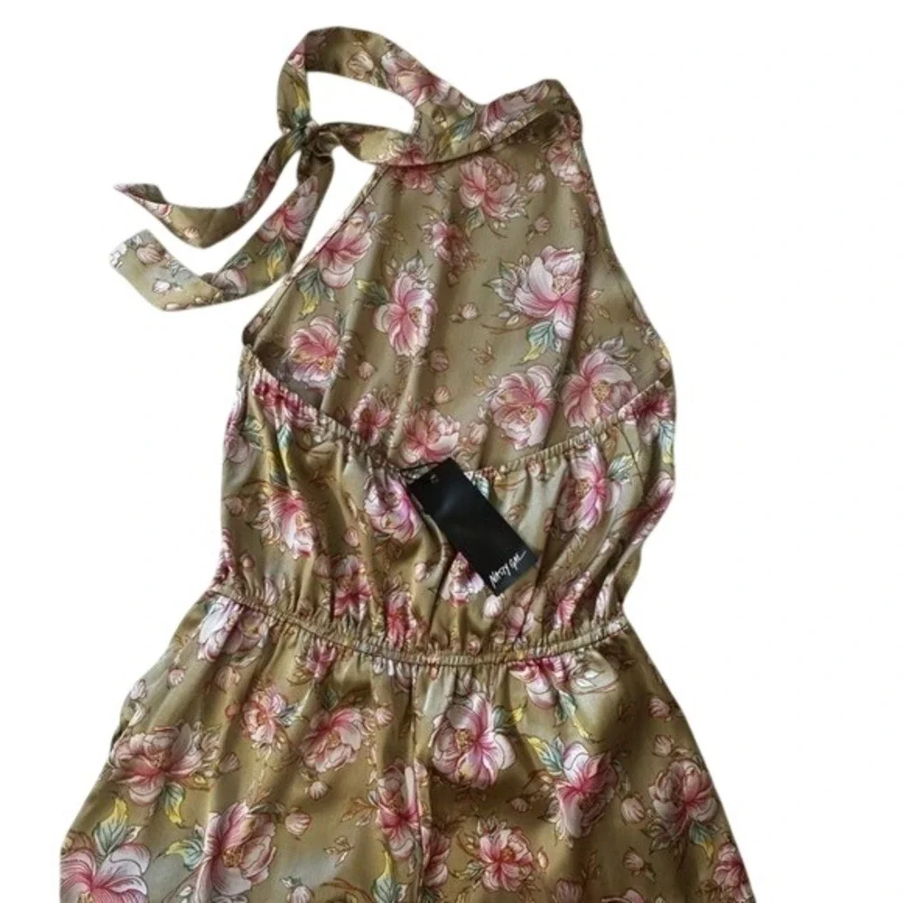 NWT Nasty Gal Nude Satin Floral Halter Jumpsuit Women Size 6 Wide Leg Pockets - Picture 8 of 16